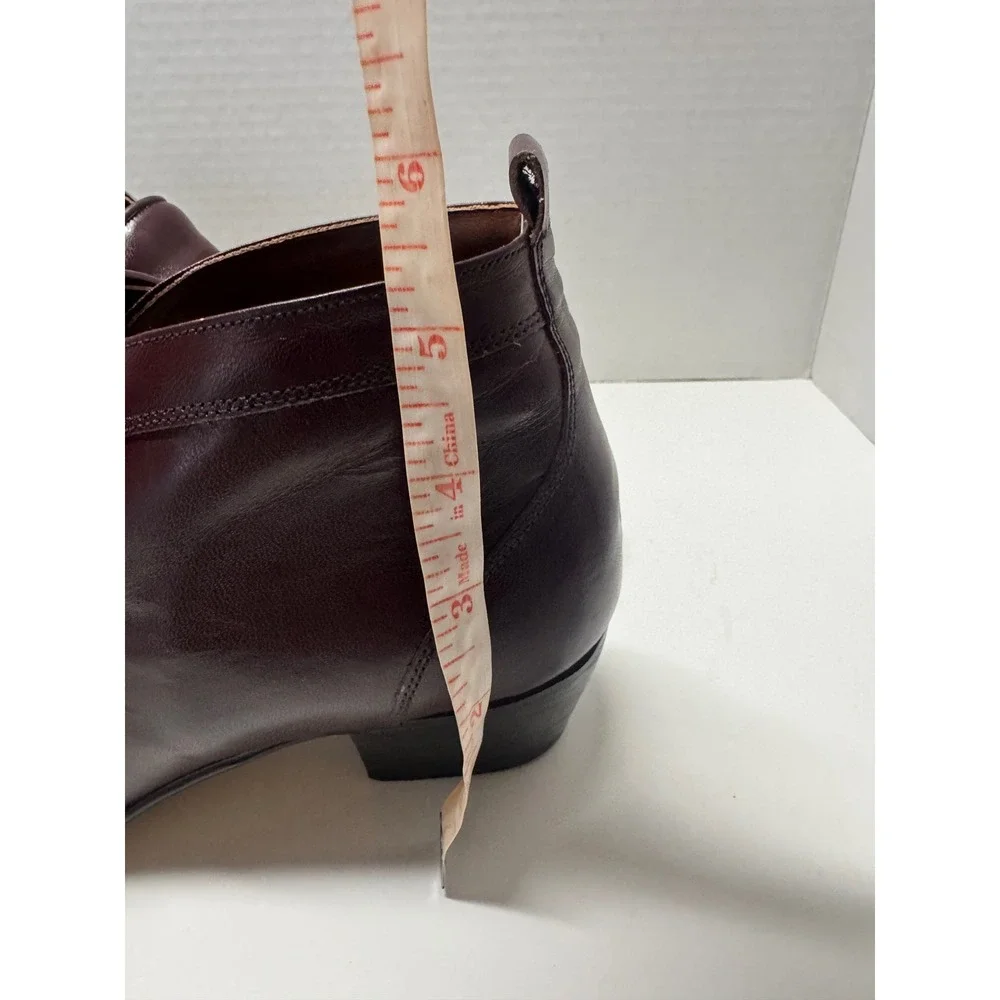 Vintage Playboy Mens Burgundy Leather Square Toe‎ Ankle Boots Block Heel 7.5 D